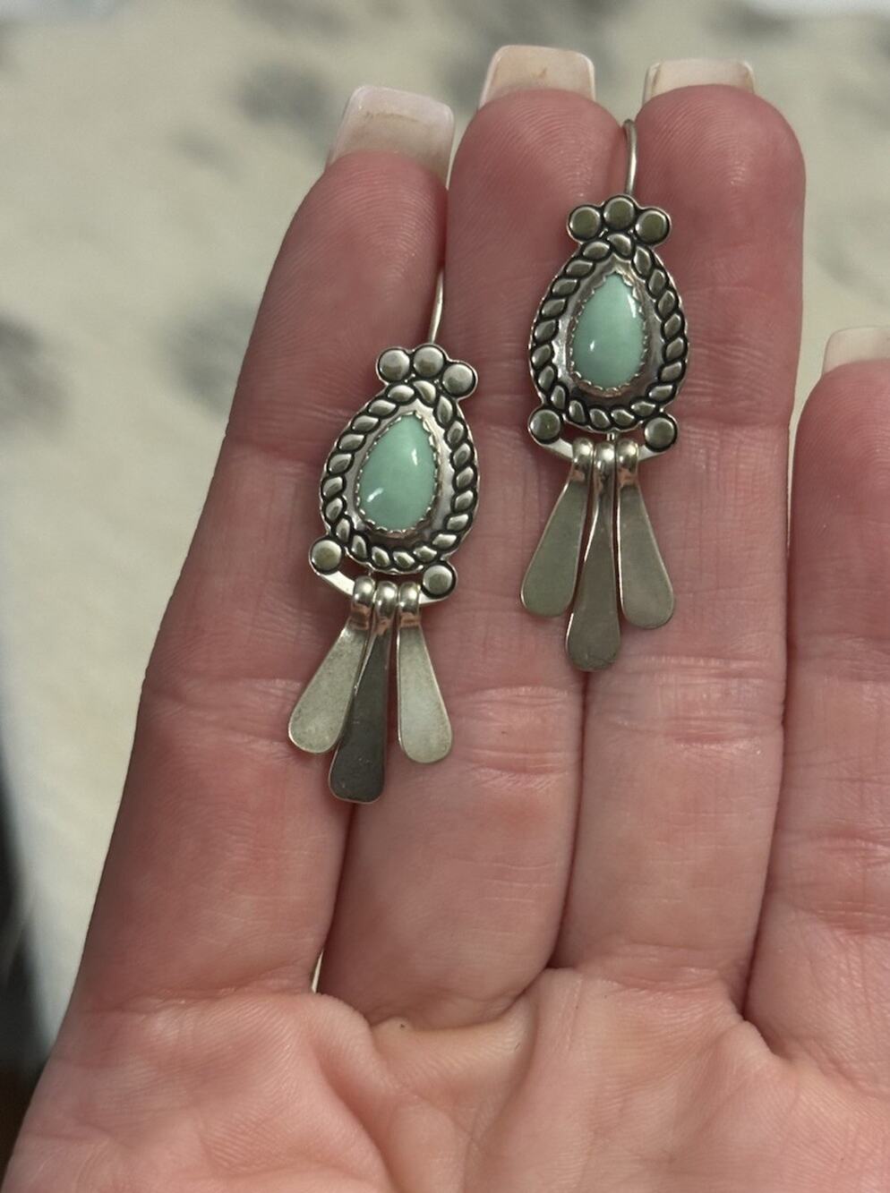 Carolyn Pollack Relios Sterling Silver Green Turquoise Tear Drop Hook Dangles